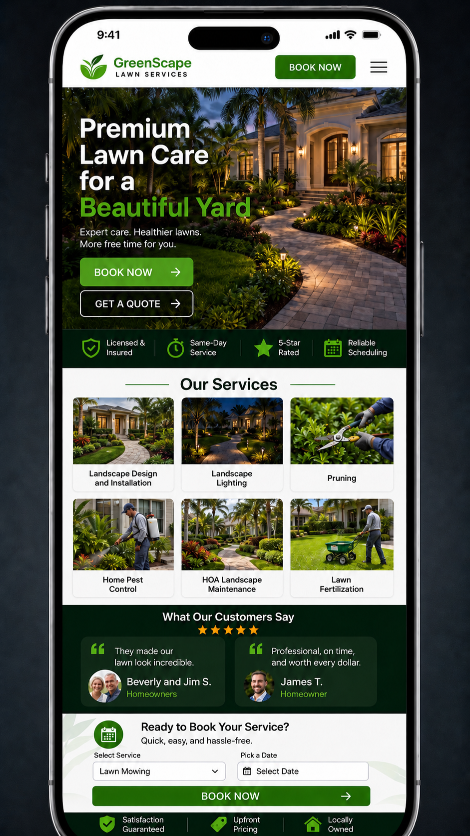 GreenScape Lawn Services mobile website mockup