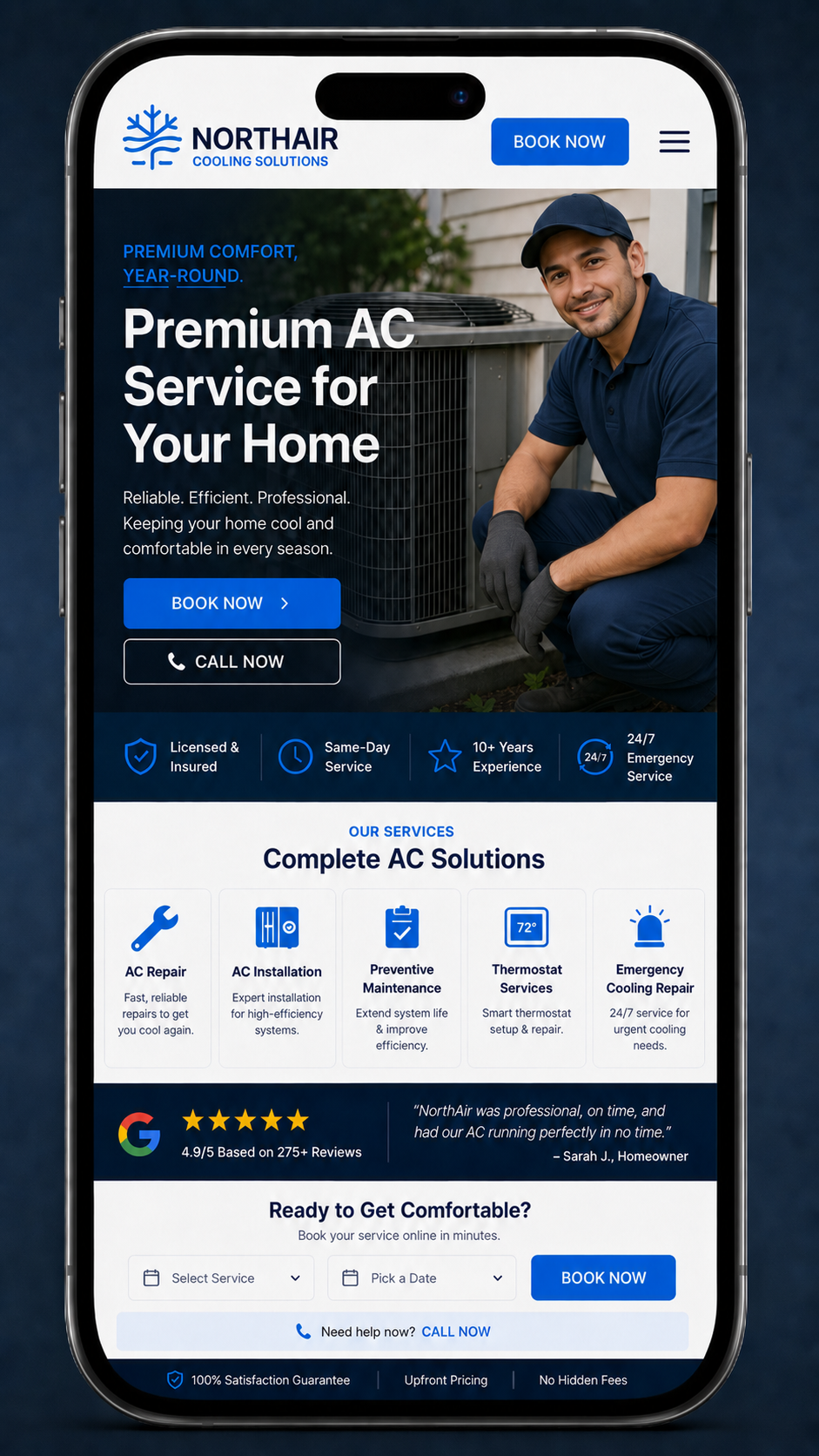 NorthAir Cooling Solutions mobile website mockup